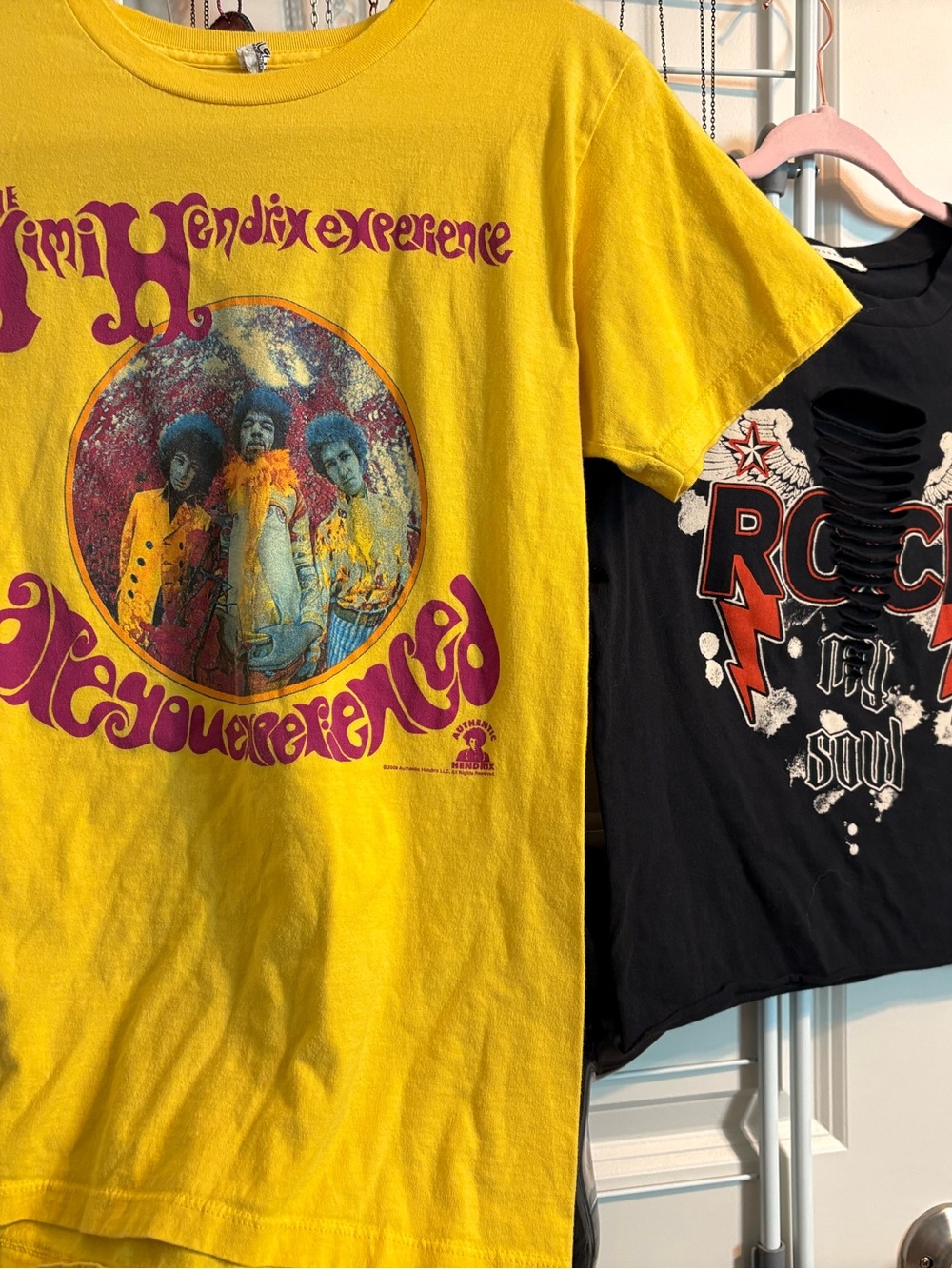 Jimi Hendrix Yellow Graphic Tee - Women’s Rock and Roll Short Sleeve